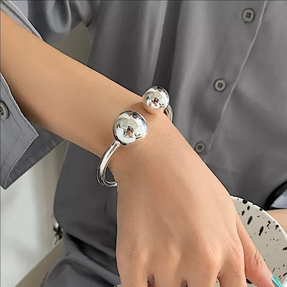 Sterling Silver Ball Drop Bangle Bracelet Ring Set - Picture 10 of 15